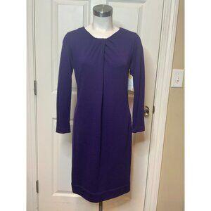 Elie Tahari Purple Wool Blend Shift Dress Gathered Neckline, Size Medium
